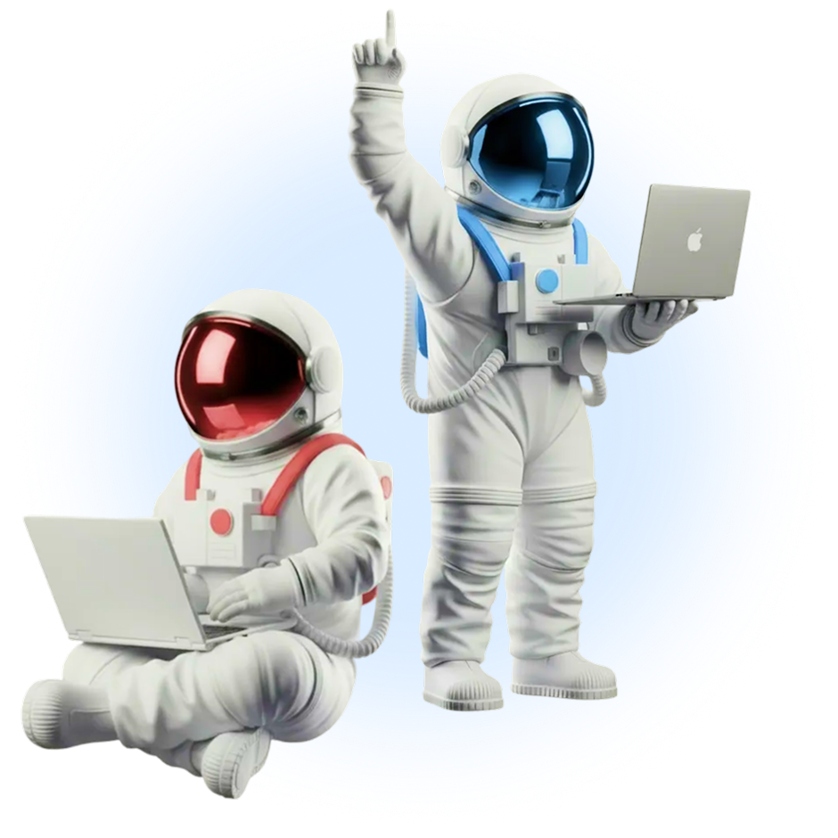 Astronauts with laptops proactively monitoring and taking action